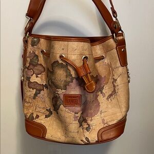 B. ANGEL NWT Map Print crossbody bucket Bag in Tan and Brown